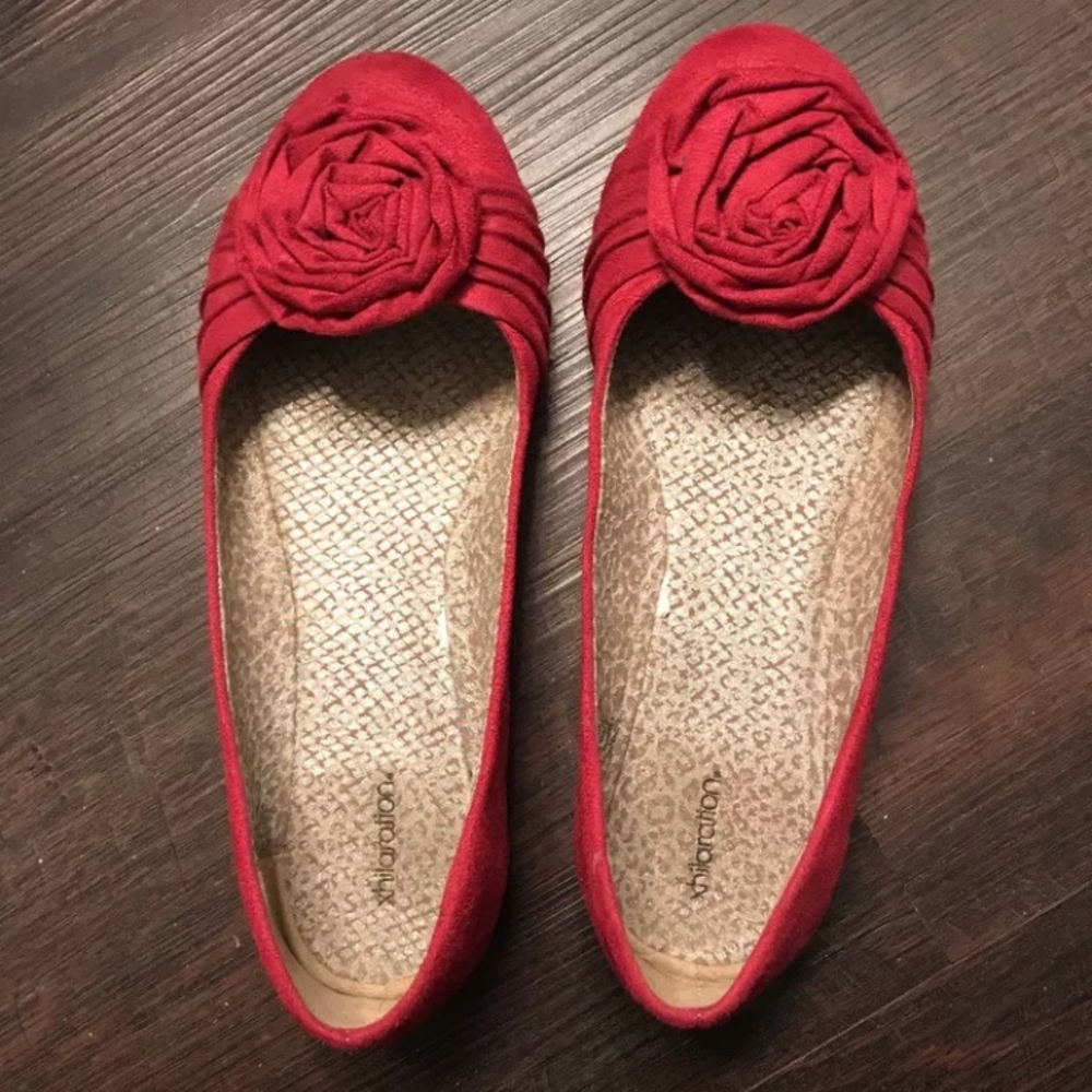 Magenta Suede Flats with Flower Detail, Size 9